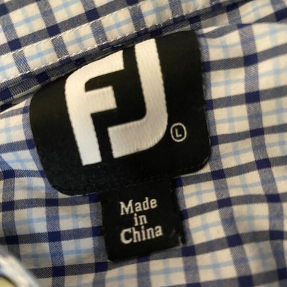 FootJoy Mens Shirt Large Blue/White Checkered Long Sleeve Button Down Casual - Picture 3 of 8